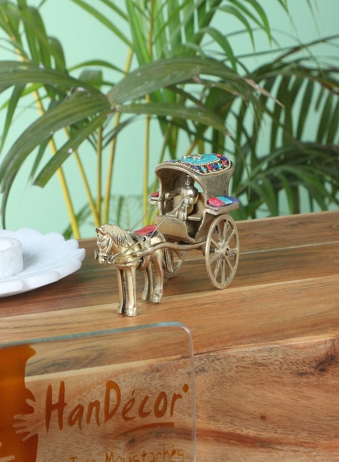 Two Moustaches Gemstone Work Brass Horse Cart Replica Decor Showpiece, Royal Vintage Miniature Home & Office Decor, for Housewarming, Weddings & Festivals, Multicolored, Pack of 1 - Image 5
